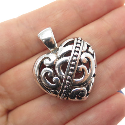 ANNIKA WITT 925 Sterling Silver Vintage Ornate Heart Oxidized Charm Pendant