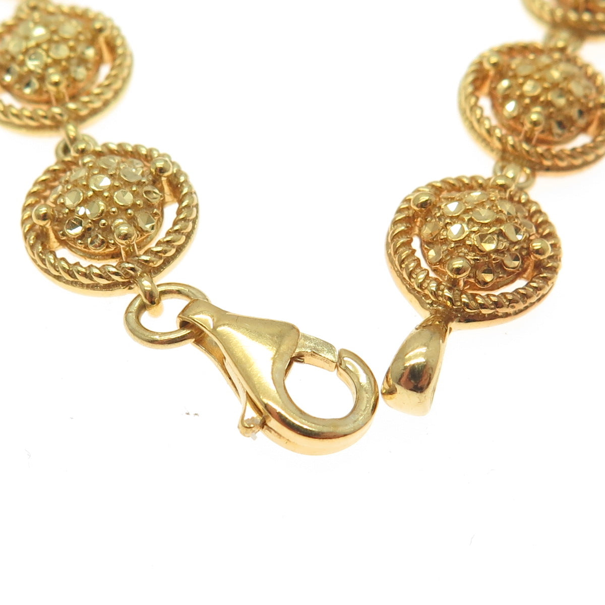 925 Sterling Silver Gold Plated Nugget Circle Link Bracelet 6.75"