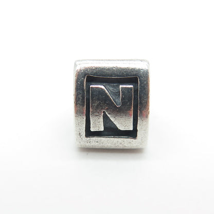 PANDORA 925 Sterling Silver Letter "N" Initial Bead Charm