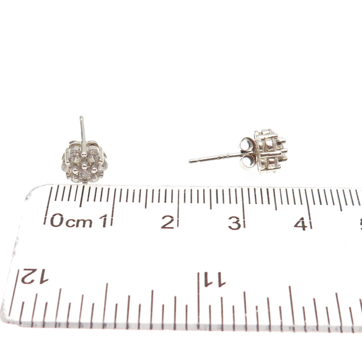 925 Sterling Silver Round-Cut C Z Floral Stud Earrings