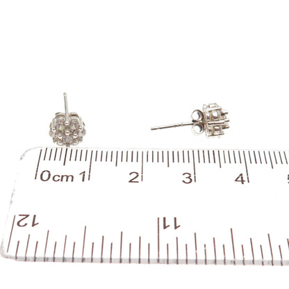 925 Sterling Silver Round-Cut C Z Floral Stud Earrings