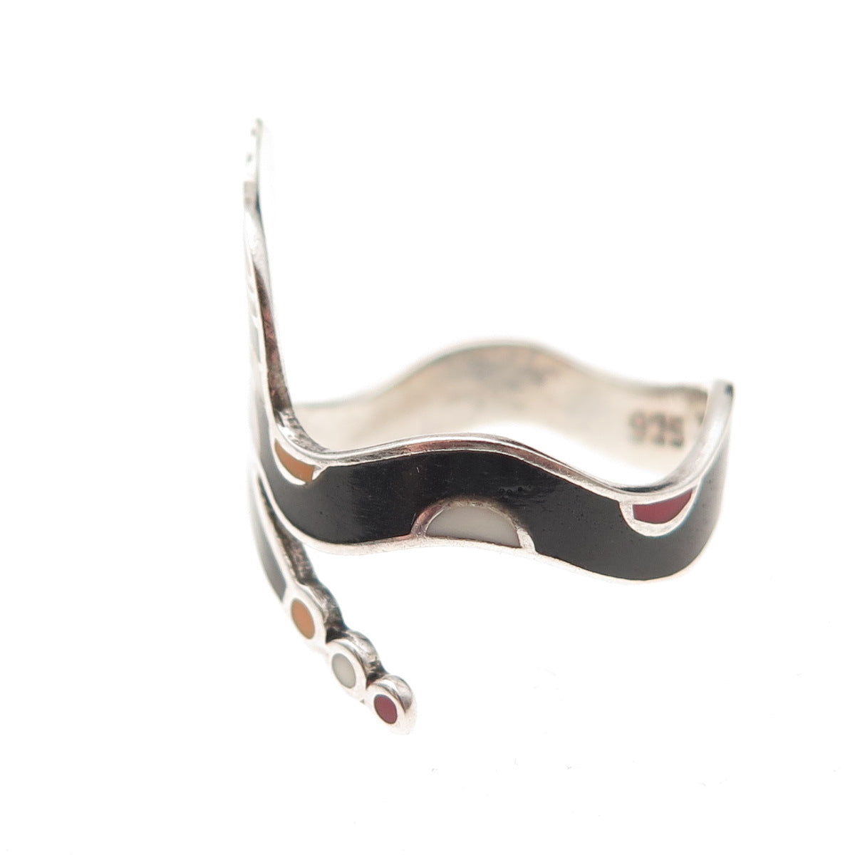 925 Sterling Silver Vintage Mexico Enamel Snake Ring Size 6.5