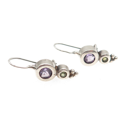 Chateau D’Argent 925 Sterling Silver Vintage Real Amethyst & Peridot Earrings