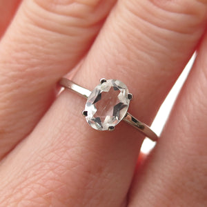 Dazzlers 925 Sterling Silver Real Oval-Cut White Topaz Engagement Ring Size 6.75