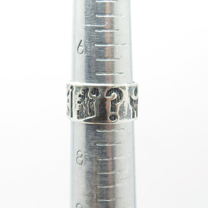 SAC SILVER 925 Sterling Silver Vintage Dublin 1991 Ethnic Band Ring Size 7.5