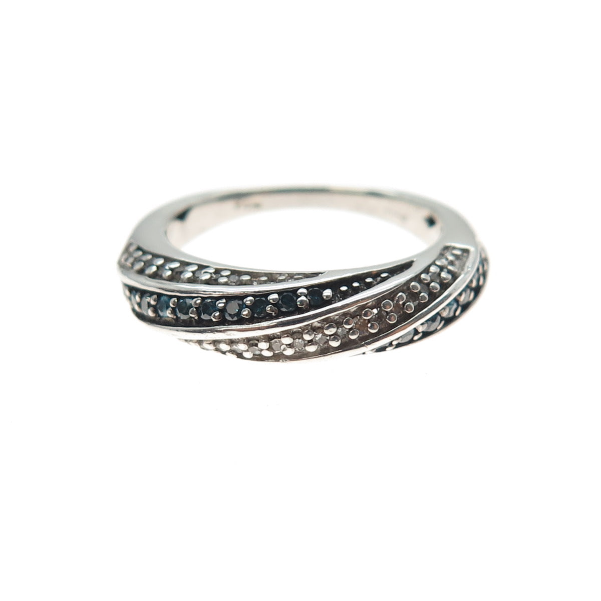 JANE SEYMOUR 925 Sterling Silver Real Blue & White Diamond Ring Size 5.25