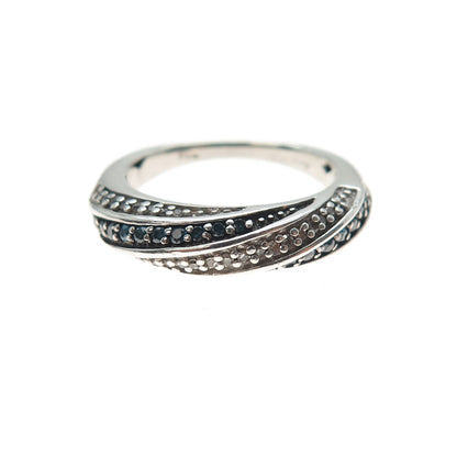 JANE SEYMOUR 925 Sterling Silver Real Blue & White Diamond Ring Size 5.25