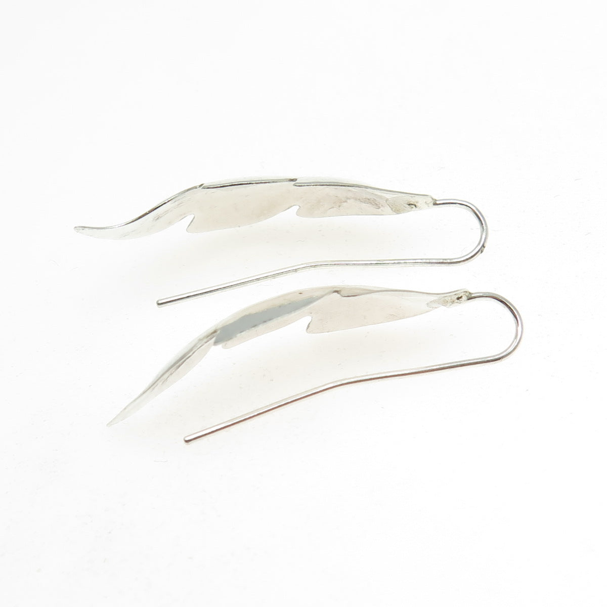 925 Sterling Silver Vintage Feather Modernist French Wire Earrings