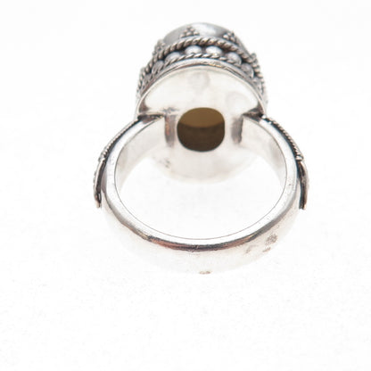 Suarti Bali Sterling Silver Vintage Real MOP Granulated Oxidized Ring Size 8.75