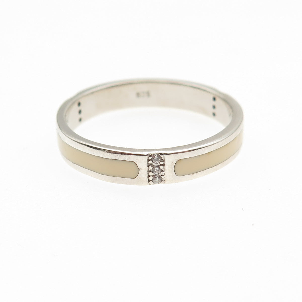 925 Sterling Silver Enamel Round-Cut C Z Band Ring Size 10