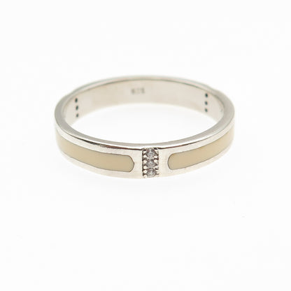 925 Sterling Silver Enamel Round-Cut C Z Band Ring Size 10