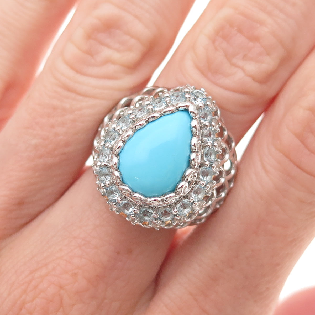 Michael Valitutti Gems En Vogue 925 Sterling Turquoise Blue Topaz Ring Size 7.75