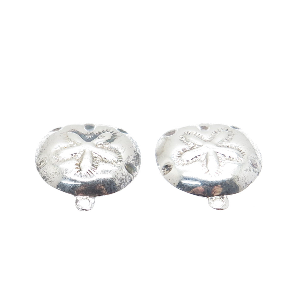 SX SALLY C 925 Sterling Silver Vintage Sand Dollar Oxidized Jacket Earrings