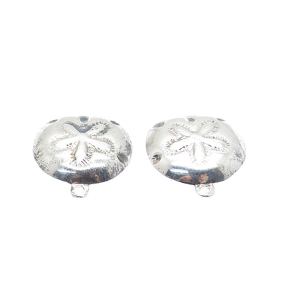 SX SALLY C 925 Sterling Silver Vintage Sand Dollar Oxidized Jacket Earrings