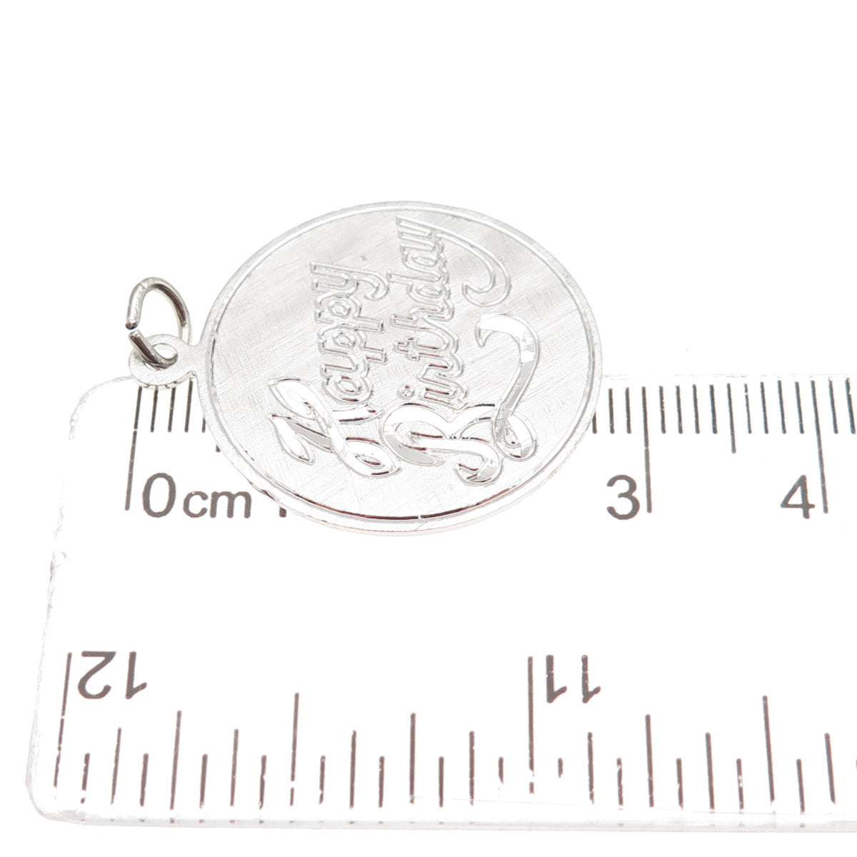 925 Sterling Silver Vintage Happy Birthday Round Tag Charm Pendant