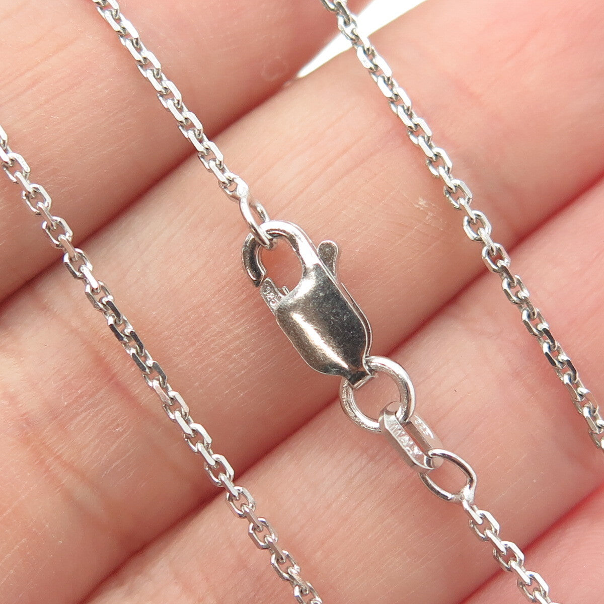 925 Sterling Silver Italy White & Blue C Z Cable Chain Necklace 16"