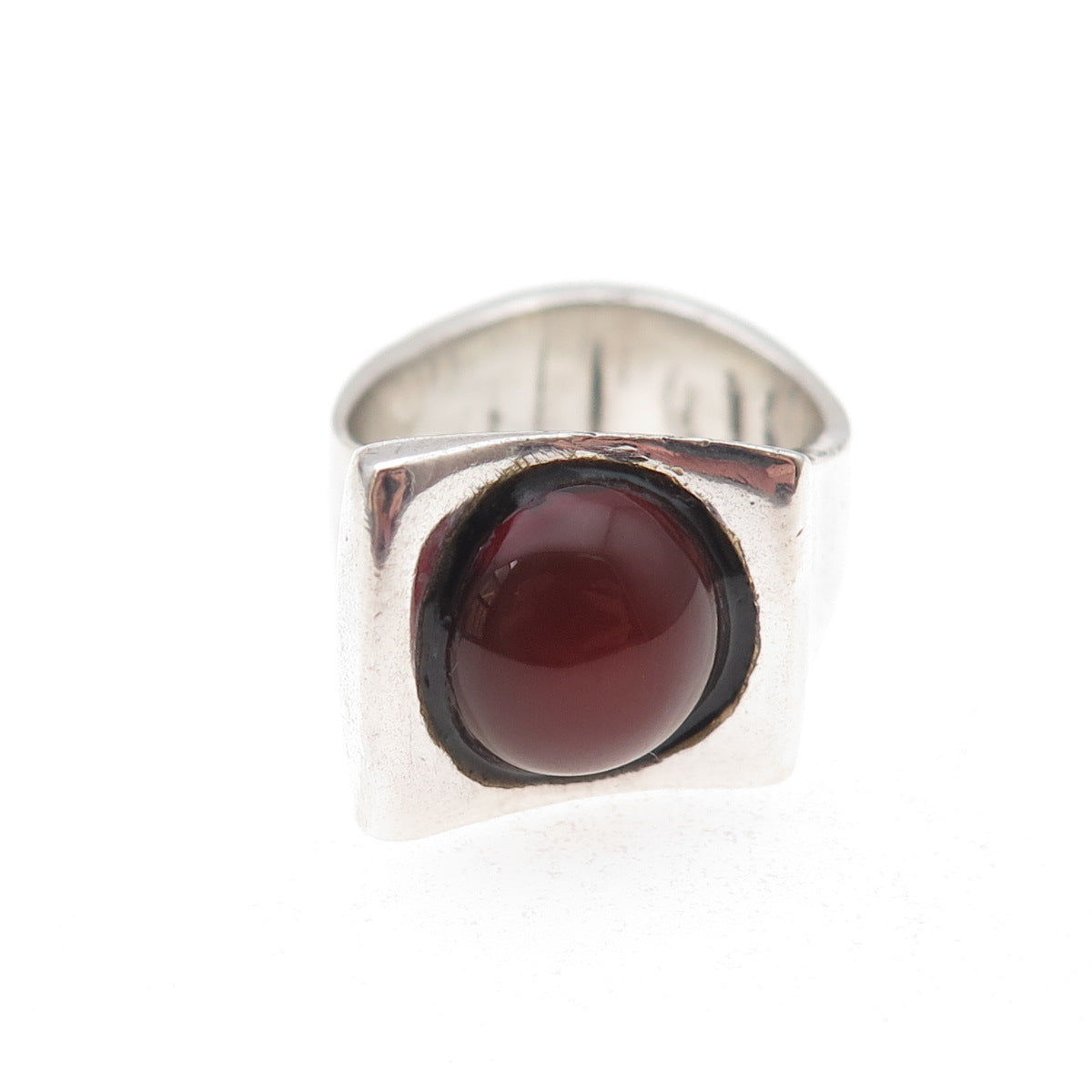 925 Sterling Silver Vintage Real Carnelian Modernist Oxidized Ring Size 7