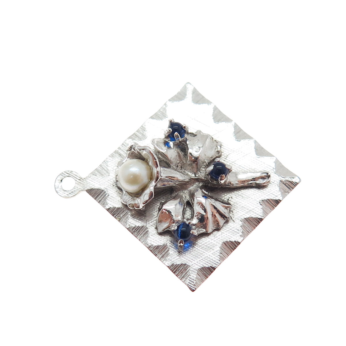 M&M MARK MERCY Sterling Vintage Rhinestone Real Pearl Flower Engraved Pendant