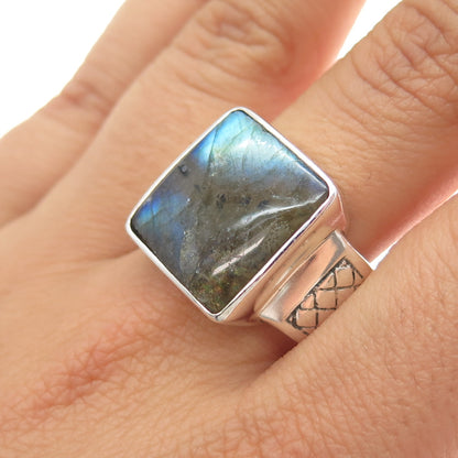 PHLD PlayHardLookDope 925 Sterling Silver Real Labradorite Ring Size 11.5