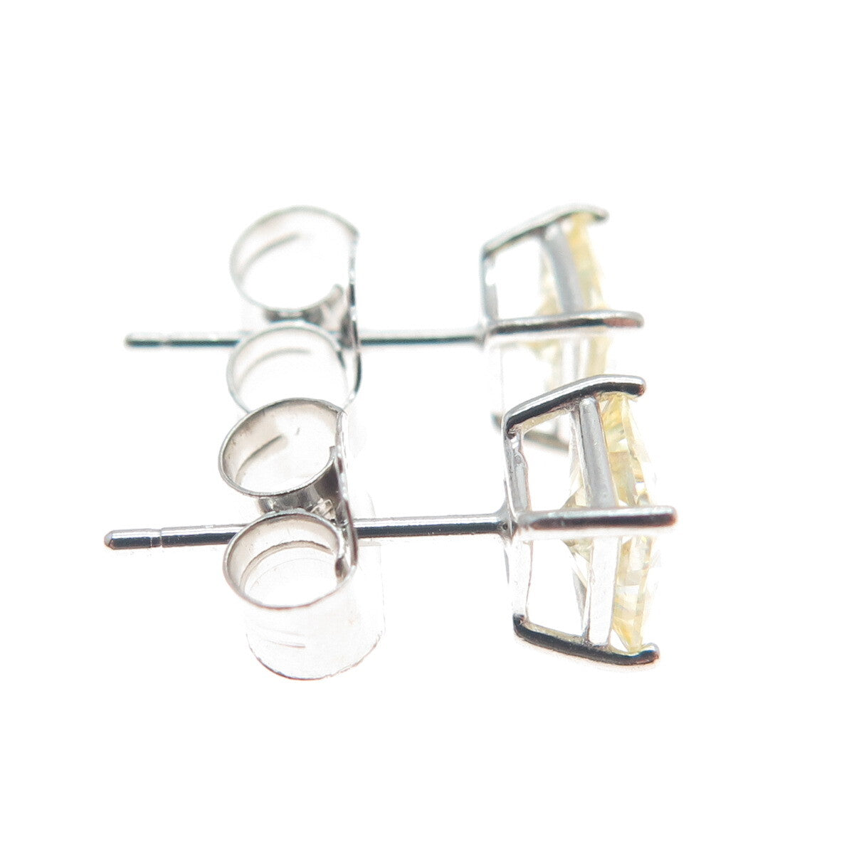 925 Sterling Silver Princess-Cut Canary C Z Stud Earrings