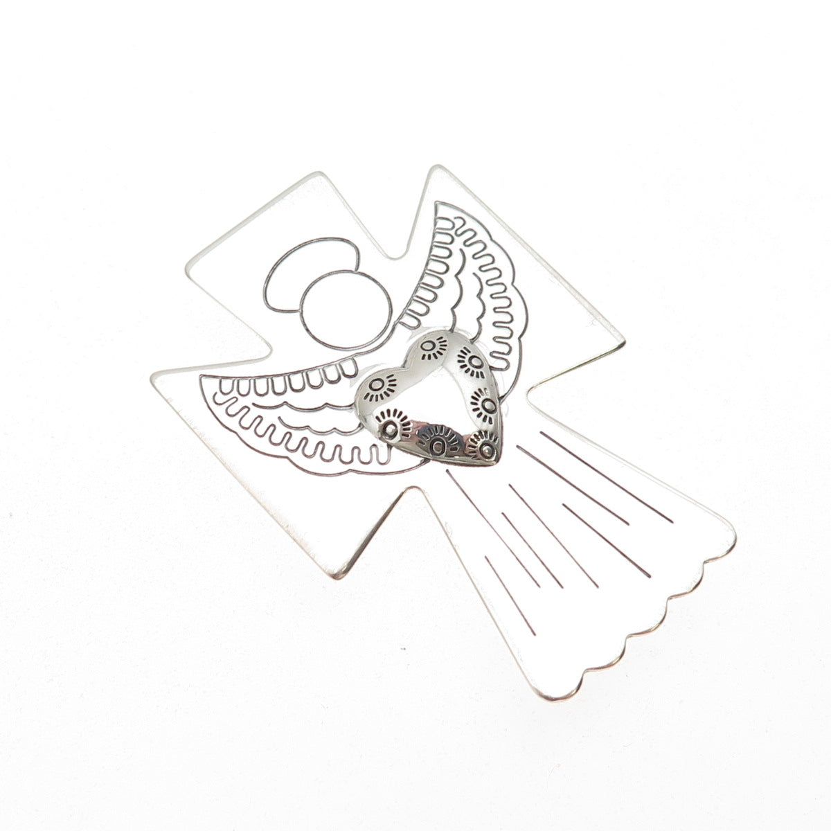 Carolyn Pollack 925 Sterling Vintage Angel Heart Cross Pin Brooch Slide Pendant
