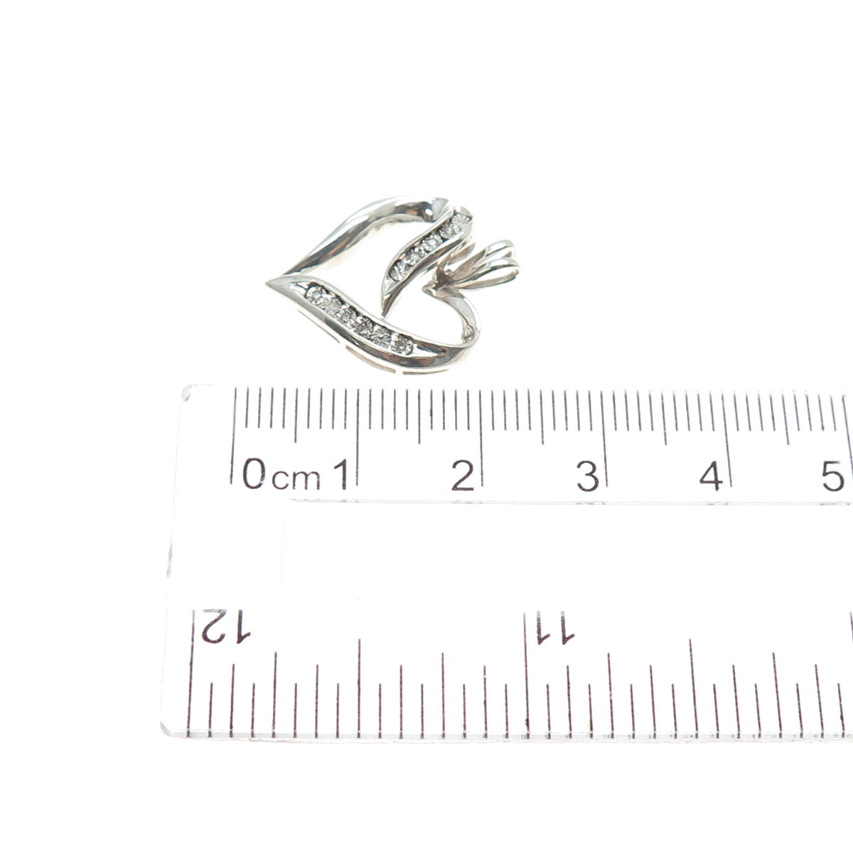 925 Sterling Silver Real Round-Cut Diamond Heart Charm Pendant