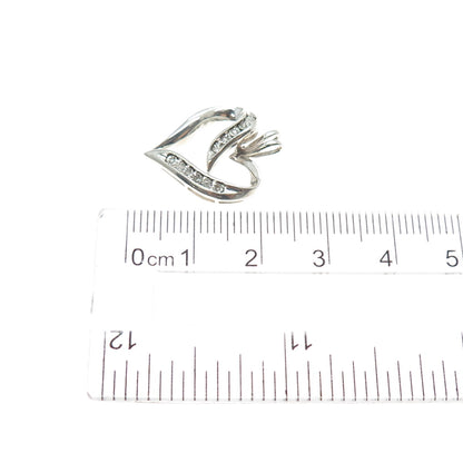 925 Sterling Silver Real Round-Cut Diamond Heart Charm Pendant