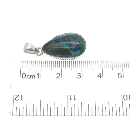 925 Sterling Silver Vintage Real Chrysocolla Teardrop Charm Pendant