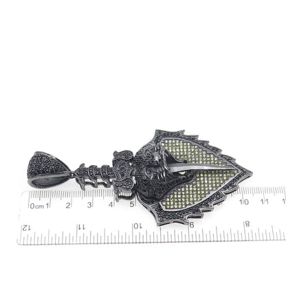 925 Sterling Silver Black Rhodium Round-Cut Multi-Color C Z Panther Pendant