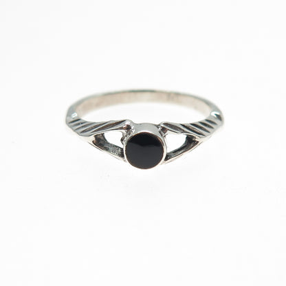 925 Sterling Silver Vintage Real Black Onyx Wishbone Oxidized Ring Size 6.75