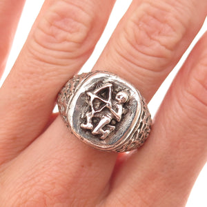 925 Sterling Silver Vintage Sagittarius Zodiac Sign Oxidized Signet Ring Size 11