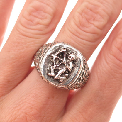 925 Sterling Silver Vintage Sagittarius Zodiac Sign Oxidized Signet Ring Size 11