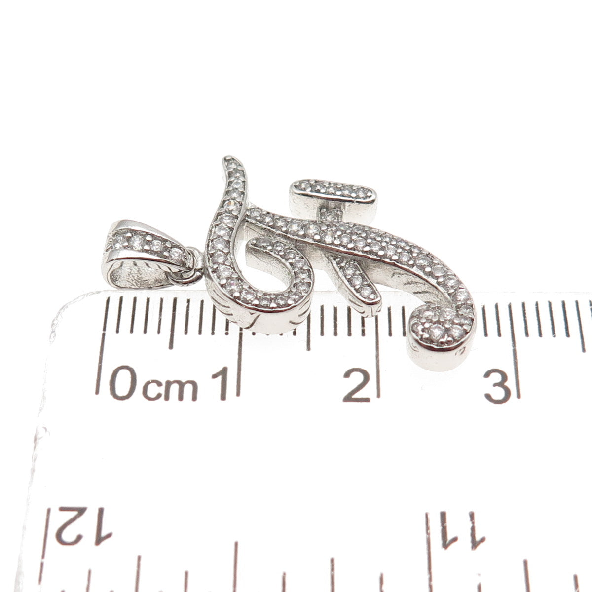925 Sterling Silver Round-Cut C Z Letter F Initial Charm Pendant
