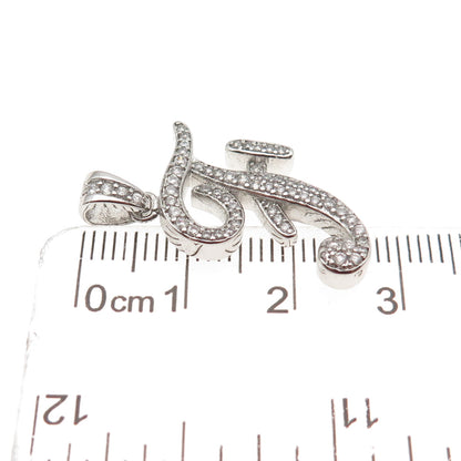 925 Sterling Silver Round-Cut C Z Letter F Initial Charm Pendant