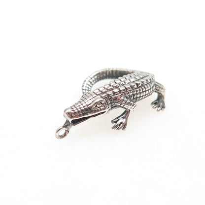 925 Sterling Silver Vintage Crocodile Oxidized 3D Charm Pendant