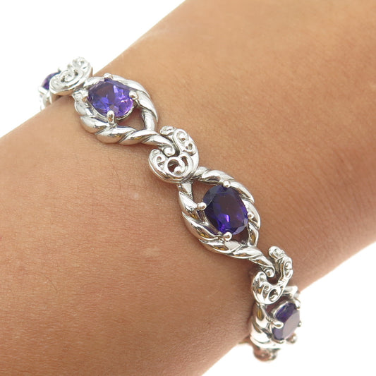 CAROLYN POLLACK 925 Sterling Silver Vintage Real Amethyst Roped Bracelet 7"