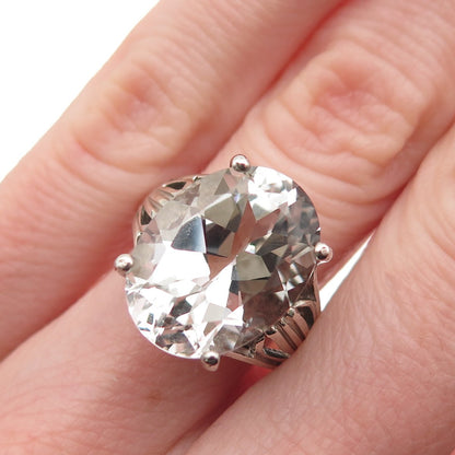 925 Sterling Silver Vintage Real Oval-Cut White Topaz Ring Size 6