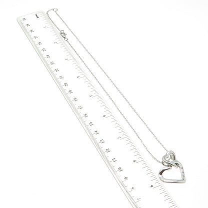 925 Sterling Silver Real Round-Cut Diamond Loving Heart Chain Necklace 16-18"