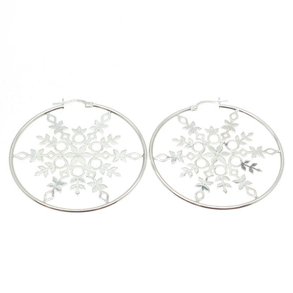 925 Sterling Silver Snowflake Hoop Earrings