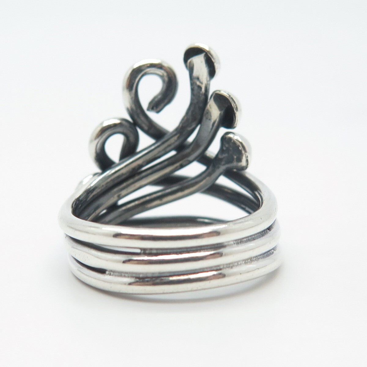 925 Sterling Silver Vintage Three-Row Swirl & Beaded Ring Size 6.5