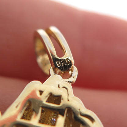 925 Sterling Silver Gold Plated Round-Cut C Z Praying Hands Charm Pendant