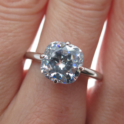DSMK 925 Sterling Silver Cushion-Cut Shaped C Z Engagement Ring Size 7.25