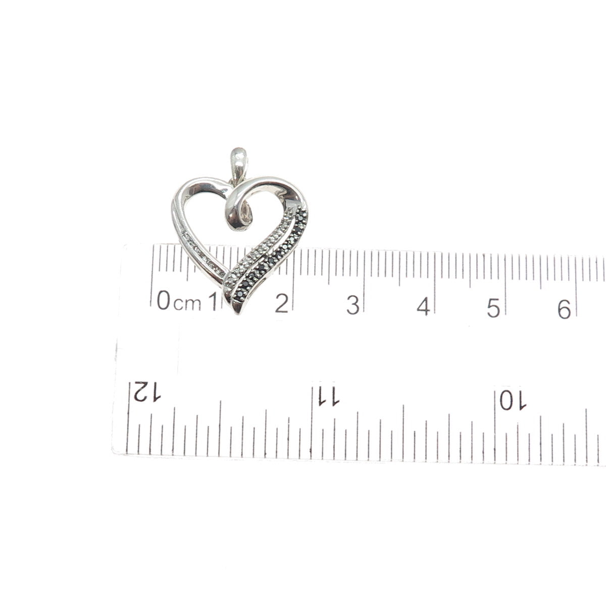 925 Sterling Silver Real Black & White Diamond Heart Minimalist Slide Pendant