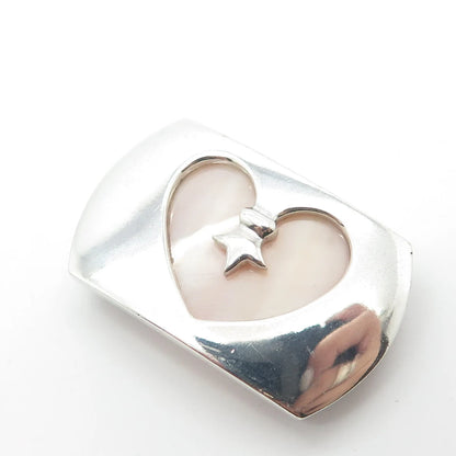 925 Sterling Silver Vintage Real Mother-Of-Pearl Heart Necklace Central Part