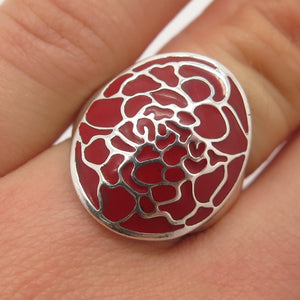 925 Sterling Silver Vintage Red Enamel Wide Ring Size 6.25