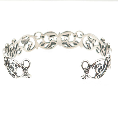 Carolyn Pollack Sterling Silver Vintage Floral Adjustable Cuff Bracelet 6.75"