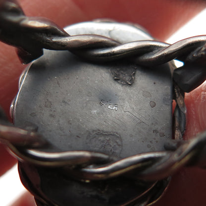 925 Sterling Silver Vintage Real Amethyst Modernist Oxidized Ring Size 6.75
