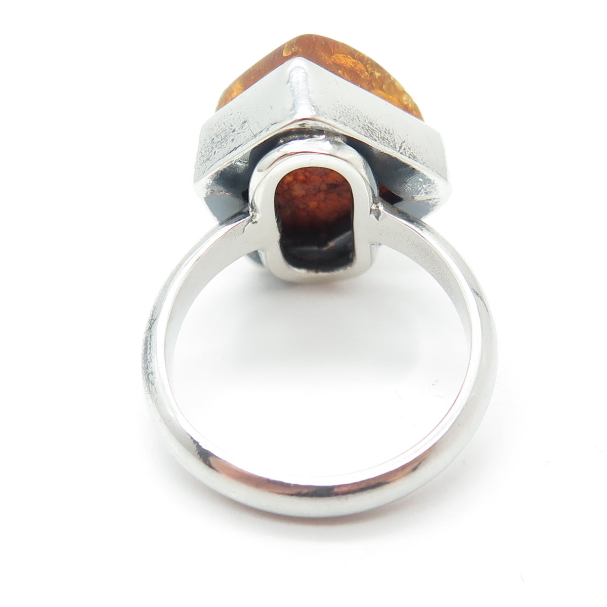 925 Sterling Silver Vintage Real Baltic Amber Modernist Ring Size 9