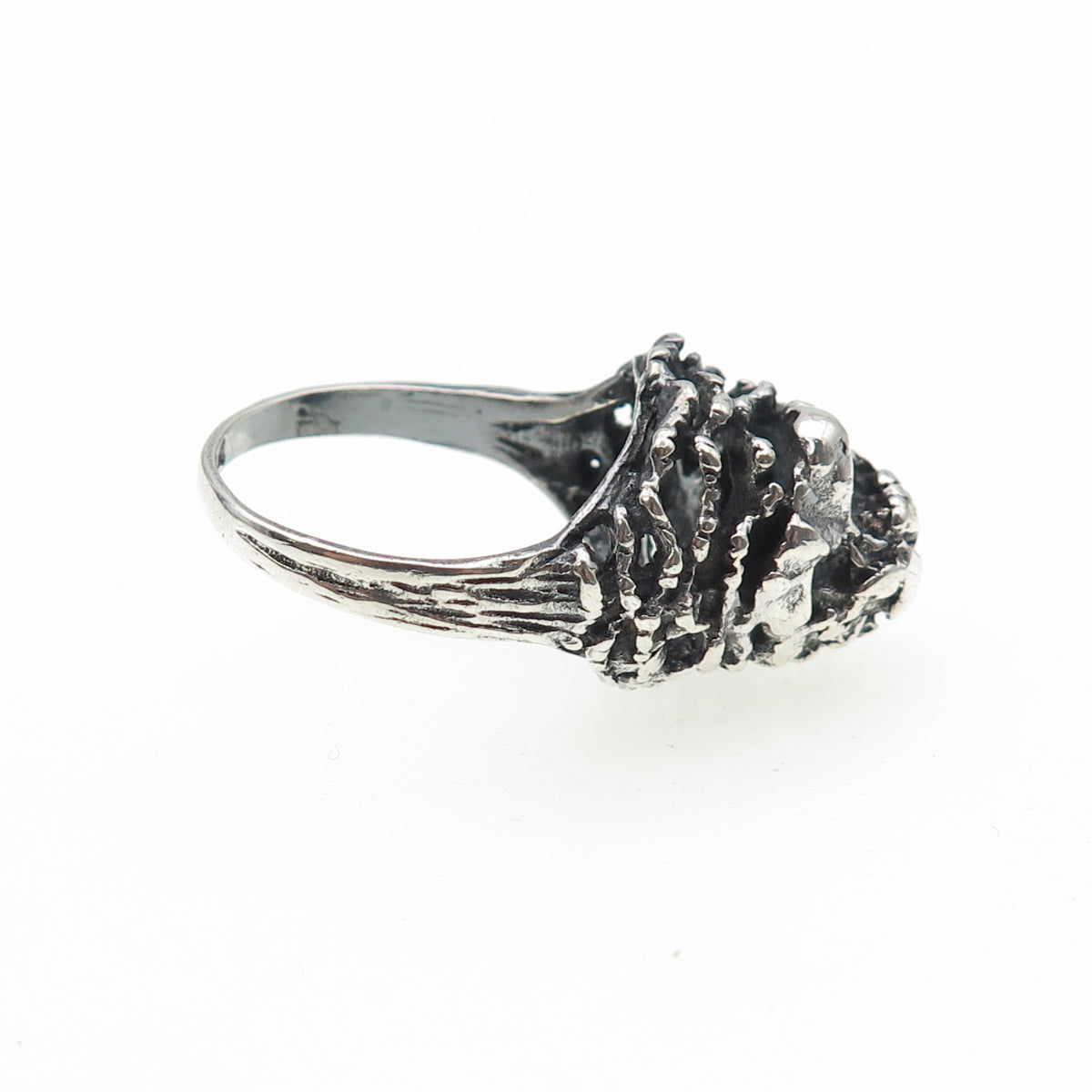 925 Sterling Silver Vintage Modernist Nugget Dome Oxidized Ring Size 8.25