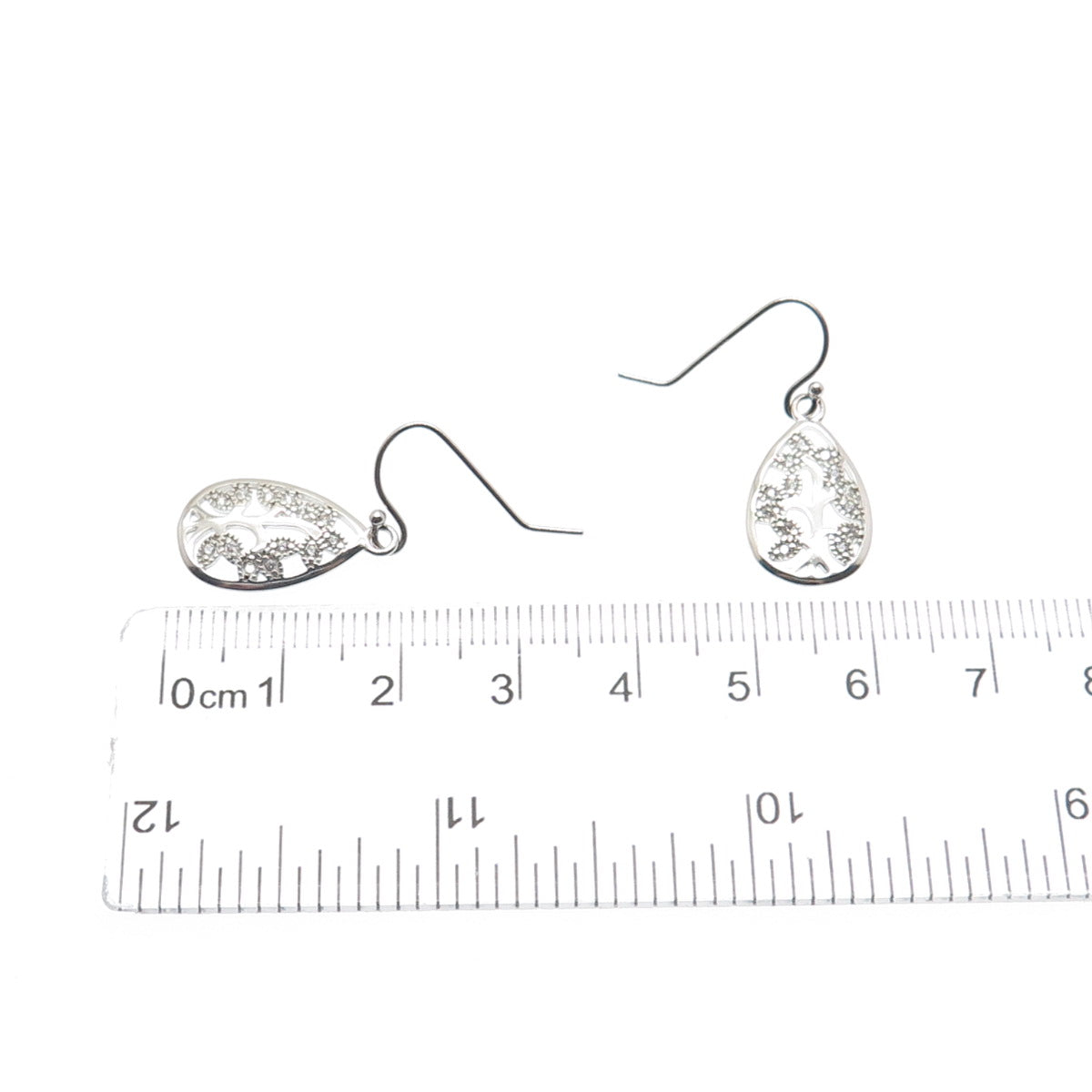 925 Sterling Silver Vintage Round-Cut C Z Floral Teardrop Dangle Earrings